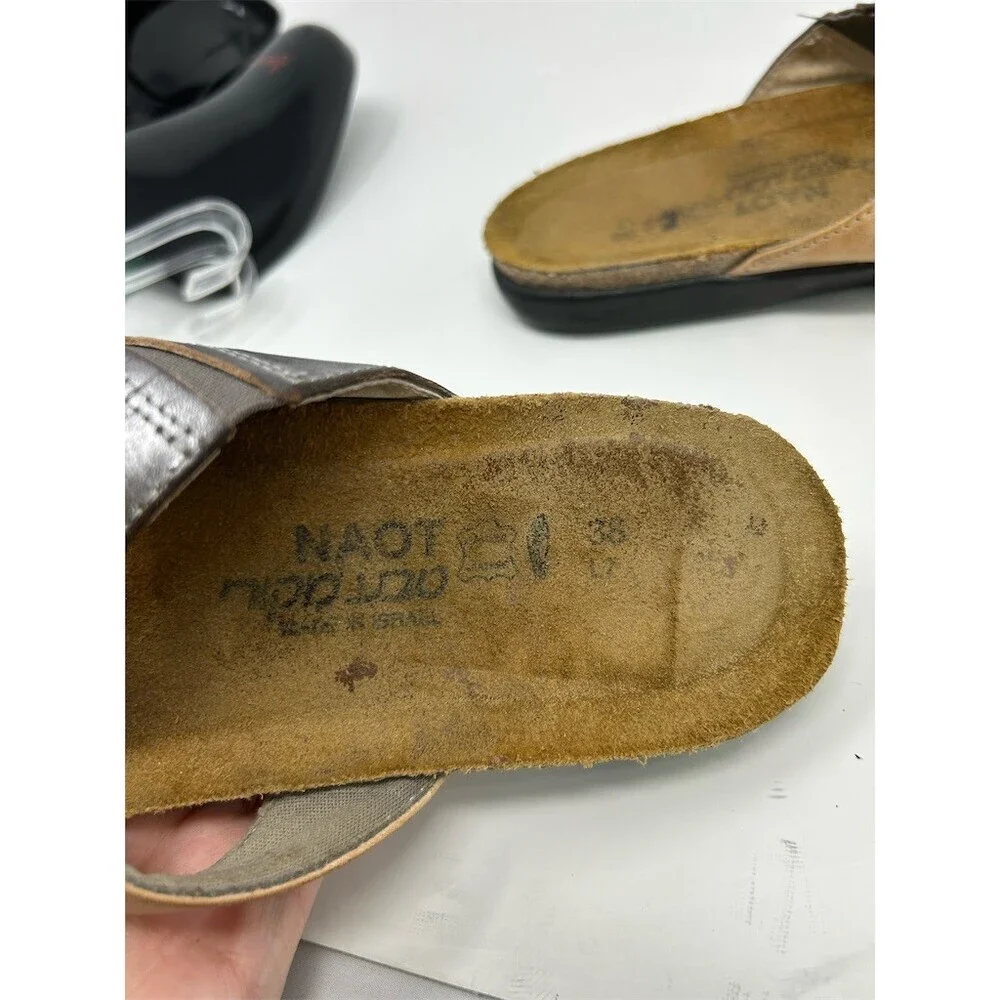Naot Thong Sandals Womens Brown & Pewter Slip-On Comfort Contoured Footbed 38